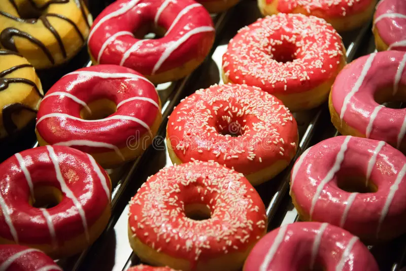 Colourful gourmet doughnuts